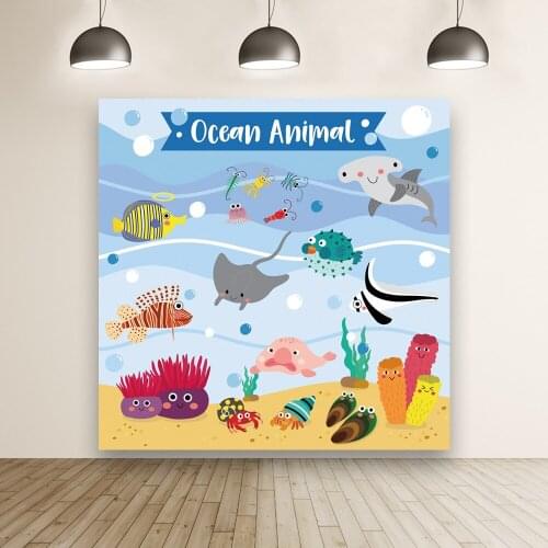 Ocean Animal Photo Background Custom Booth Vinyl Whale Coral Seabed Studio Wall Decor Cartoon Birthday Party Backdrops Banner