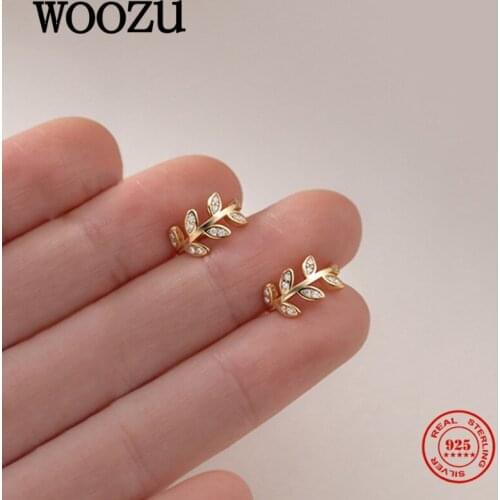 WOOZU Real 925 Sterling Silver Korean Sweet Leaf Ear Cuff Clip On Earrings For Women Party Teen Punk Chic Birthday Jewelry Gifts