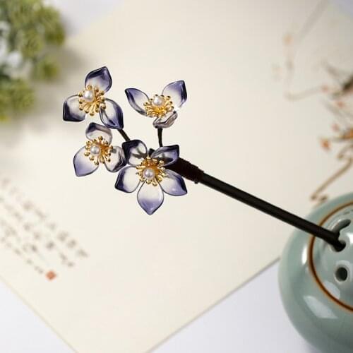 Handmade Chinese Style Hairpin Clips Flower Pearls Wooden Hair Forks Sticks Ancient Hanfu Dress Hair Jewelry Accessories