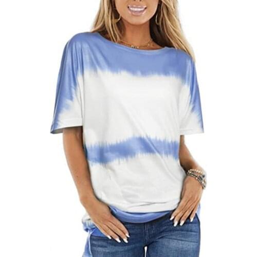 Women T-shirt Short Sleeve Gradient Print O Neck Loose Thin Soft Top shirt for Summer Plus Size casual Tops camisetas de mujer