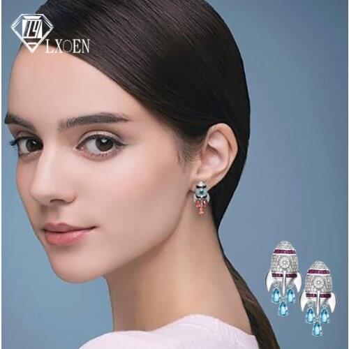 LXOEN 2019 New Rocket Design Stud Earrings with Red Zirconia Stud Ear Crystal Women Aretes De Mujer Modernos Cute Earrings