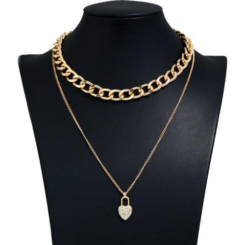 ZOSHI Multi-layer Lock Chain Choker Necklace For Women Love Heart Gold Silver Color Fashion Chunky Necklace Party Jewelry