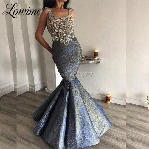 Reflective Mermaid Evening Dresses With Crystals Beaded Floor Length Arabic Party Gowns 2019 Custom Robe De Soiree Prom Dresses