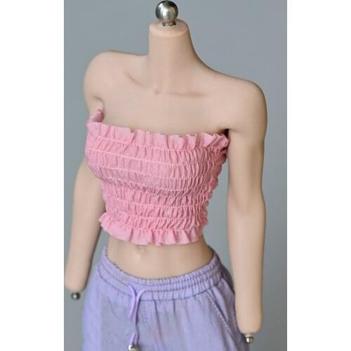 1/6 Sexy Female Figure Accessory Ruched Tube Tops Women Casual Sleeveless Tank Tops Strapless Camis Crop Clothes for 12'' Body