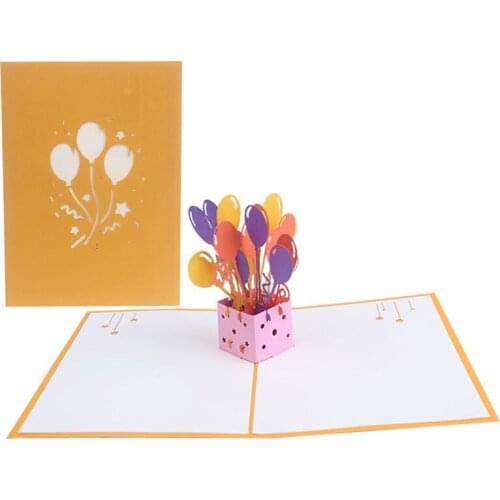 10pcs Wholesale 3D Handmade Kids Happy Birthday Party Colorful Balloon Paper Invitation Greeting Cards PostCard Creative Gift