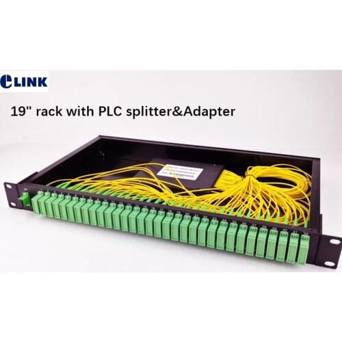 19" rack patch panel with 1*32 PLC splitter and SC/APC duplex adapter 1U termination box with ODN coupler 435*245*44cm Iron Alu