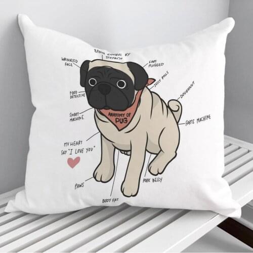 Anatomy of pug dog chart Throw Pillows Cushion Cover On Sofa Home Decor 45*45cm 40*40cm Gift Pillowcase Cojines Dropshipping