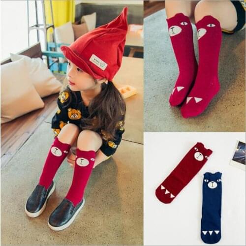 Unisex Infant Toddler Baby Long Socks Cotton Blend Soft Cute Bear Warm Anti-slip Knee Socks Gifts