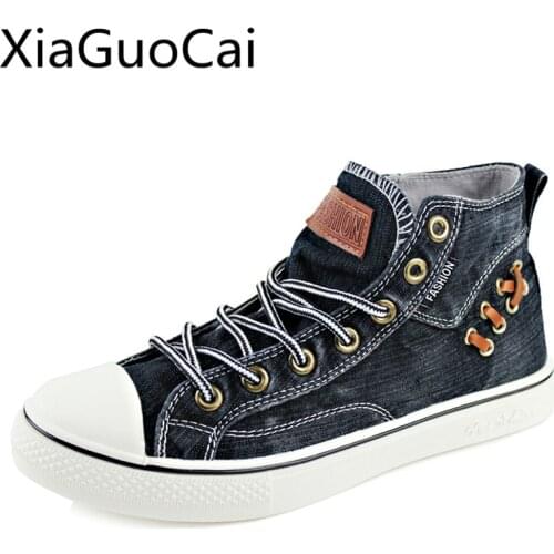 Fashion Denim Lace Up Men Canvas Shoes High Top Jean Spring Couple Casual Shoes Cheap Eva Rubber Shoes Drop Shipping Z624 35