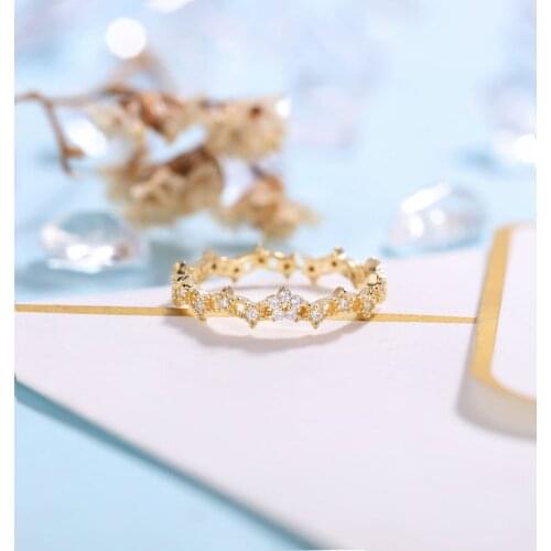 Geniune Solid 10K Yellow Gold Tiny Moissnaite Stackable Wedding Band for Women Bridal Jewelry Anniversary Gift