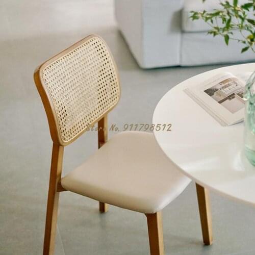 Ins Medieval solid wood rattan dining chair home hotel coffee chair designer desk office makeup chair