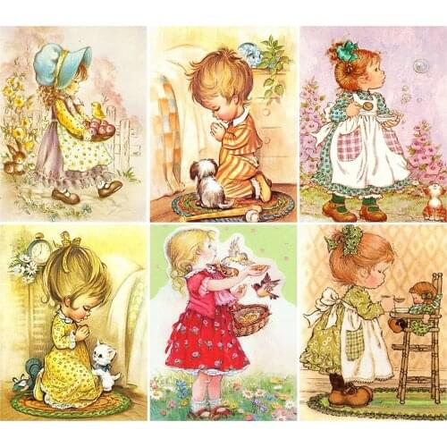 KAMY YI Cartoon Kids Prayer Diamond Painting Cross Stitch 5D Diy Full Diamond Embroidered Mosaic Art Home Decoration