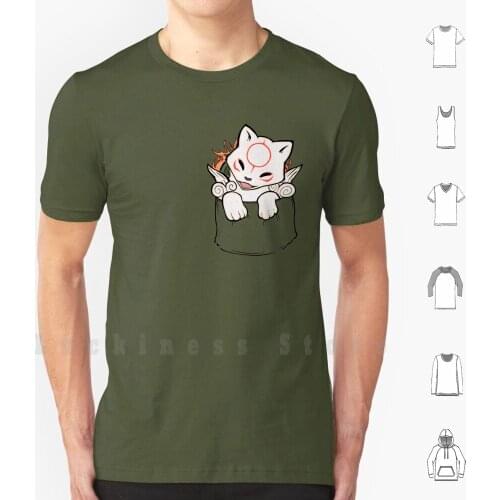 Pocket Ammy T Shirt Big Size 100% Cotton Okami Amaterasu Ammy Dog Pocket Puppy Kami Video Games Gamer Platinum Games Cute Kawaii