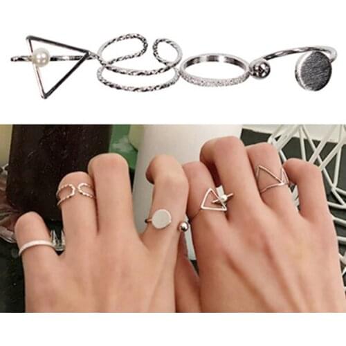 4Pcs/set Rings For Women Anillos Mujer Fashion Girls Geometric Simple Opening Rings Jewelry Accessories For Women