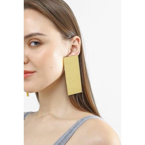 Lucky99 Fashion Rectangle Gold Silvery Mirror Acrylic Stud Earrings For Women Hyperbole Big Statement Earrings Ear Stud E19084