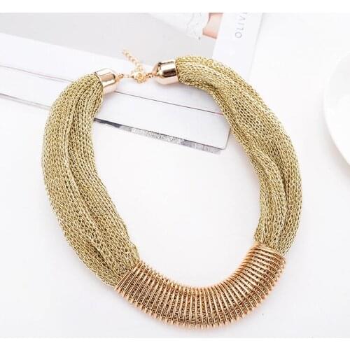 Punk Fashion Statement Choker Metal Circle Pendant Maxi Necklace Gold Charm Weave Rope Mesh Chain Collar Vintage Collier Jewelry