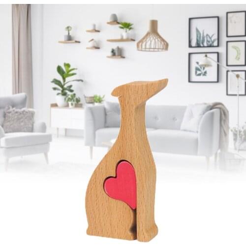 Cute Wooden Dog Heart Figurine Unique Decorations Best Home Handmade Ornaments For Home Office _WK