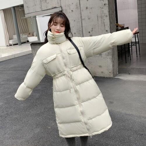 Trendy New Winter Women Loose 90% White Duck Down Parkas Casual Female Snow Warm Thickness Adjustable Waist Long Down Coat