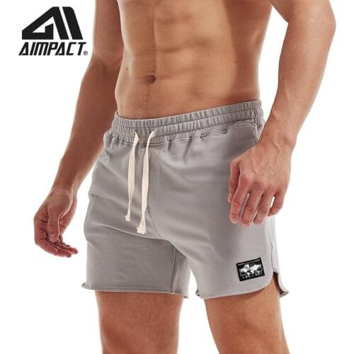 AIMPACT Mens Cotton Workout Sweat Shorts Bodybuilding Drawstring Running Athletic Shorts 5 Inch Inseam with Pockets AM2352