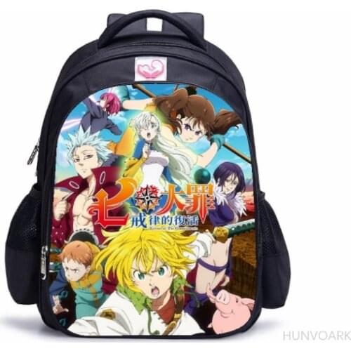 16 inch Anime The Seven Deadly Sins Children Schoolbag Boys Girls Nanatsu No Taizai Meliodas Orthopedic Backpack Mochila