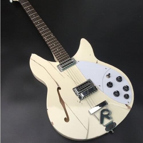 Visit the old 360 electric guitar, 6-string electric guitar, white paint half-empty core guitar, neck 3 pieces, hand carved old