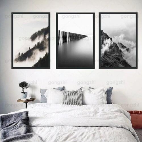 Nordic Canvas Poster Forest Fog Landscape Minimalist Wall Decoration Art Living Room Bedroom Cafe Hd Custom Printing Painting