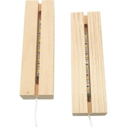 USB Powered Rectangle Beech Wood Material LED Luminous Base LED Lights Display Holder with Switch Night Table Light Dropship