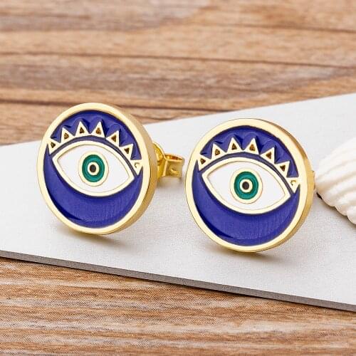 Classic Style Round Evil Eye Stud Earrings Gold Color High Quality Small Cute Earrings For Women Girls Female Statement Jewelry