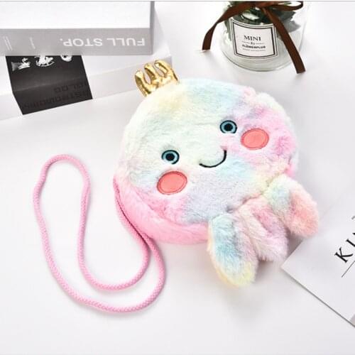 Student with zipper cartoon plush octopus shoulder bag girl college wind plush messenger bag mobile phone plush portable wallet