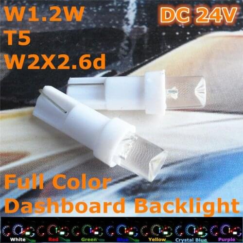 24V LED Car Bulb Lamp 10pcs T5(5mm Flood Lamp) W1.2W W2.3W W2X2.6d For Dashboard Signal Ashtray Light
