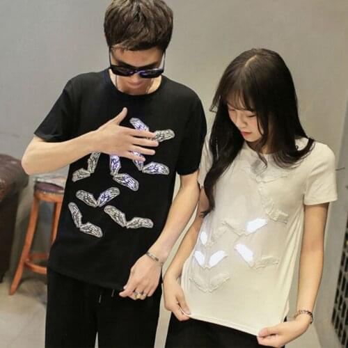 FREE touch Slap Luminous clothes LED T-shirt Touch wings with a lamp Bright night light Couples dress Female tide Short sleeve