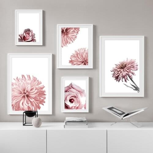 Fresh Pink Rose Chrysanthemum Wall Art Canvas Painting Nordic Posters And Prints Plant Wall Pictures For Living Room Home Decor