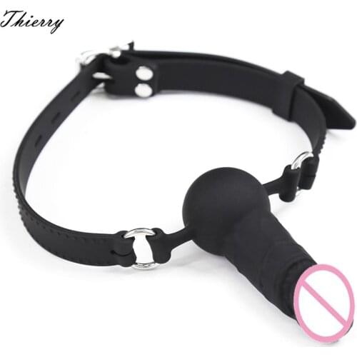 Thierry silicone Dildo Mouth Gag Penis Gag Slave Sex Toys for Couples Oral Fixation SM Bondage with Locking Buckles Erotic Toys