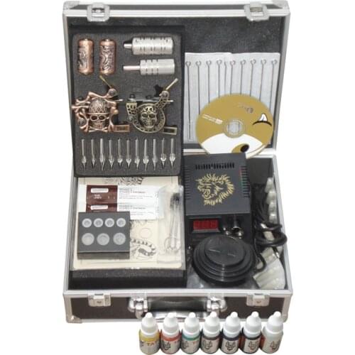 TK022 Professional Complete Tattoo Kit Tattoo Starter Set Body Art kit 2 Machines Free Shipping
