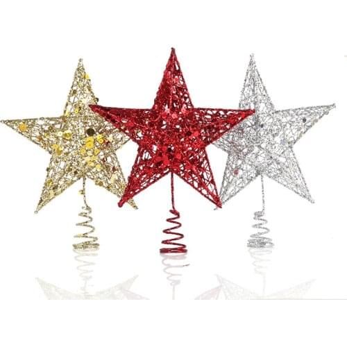 Flash Powder Pentagonal Stars Iron Christmas Tree top Star Christmas Decorations 4 Sizes Available New Year Decoration for Home
