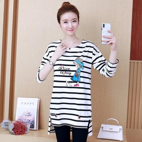 Striped Cotton Plus Size Oversized Long Sleeve Top Korean Fashion WomenS T-Shirt Female Vintage Clothing Blouses 2021 Kawaii