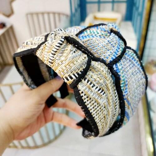 Straw Weave Candy Color Flower Hairbands For Women Hair Accessories Korea Hair Band Hair Bows Crown Headbands