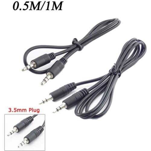 0.5m/1m 3.5mm to 3.5mm Aux Jack Male Extension cord AUX Audio connectors Cable earphone Headphones For Computer MP3 player