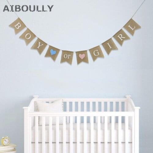 10 Flags Boy or Girl Banner Baby Shower Party Hanging Garland Supplier Linen Banner Party Hanging Garland Banners Festival Favor