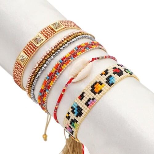 2021 Fashion Bracelet Zircon Rivet Multi-layered Miyuki Beads Bracelet Hand-made Multi-color Jewelry for Women pulseras mujer
