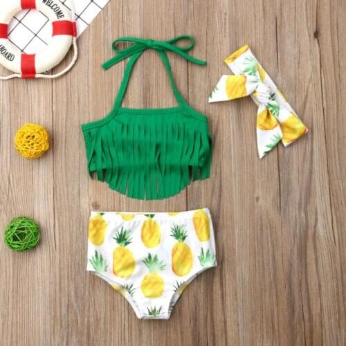 3Pcs Pineapple Newborn Baby Girls Bikini Halter Top Tassels Swimwear Children Swimsuit Bathing Suit Beachwear Biquini