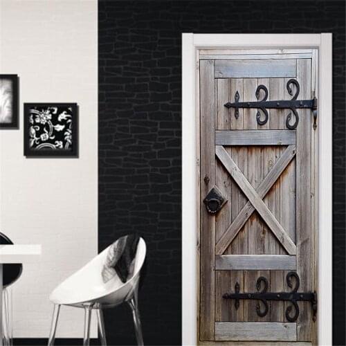 3D Retro X Wooden Door Stickers For Bedroom Study Bathroom Living Room Door Renovation Removable Vinly Mural Waterproof Poster