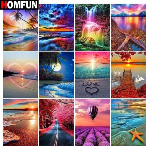 HOMFUN Diamond Painting Cross Stitch "Evening sunset scenery" Full Square Round Diy 5d Diamond Embroidery Picture Rhinestone Art