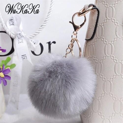 Big 8CM Fluffy Faux Fur Pompom Key Chain Rabbit Fur Ball pompon Key Chains Charm Car Bag Key Ring Holder Jewelry 2018