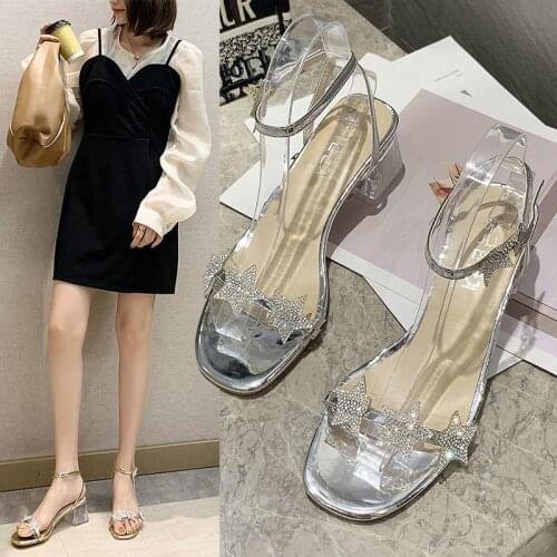 Fashion Crystal High Heels Transparent Sandals For Women Square Toe Summer Open Toes Women Pumps Jelly Heels Womens Sandals New