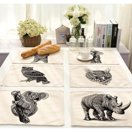 Black and white animal rhino agate coasters kitchen accessories dinning table mat waterproof table tablecloth picnic blanket
