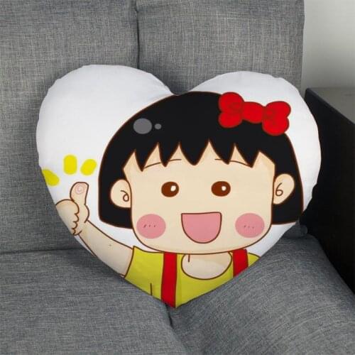 Hot Sale Chibi Maruko chan Heart Shape Pillow Cover Custom zipper Pillowcase Just Cover No Core Size 41x36cm,47x42cm