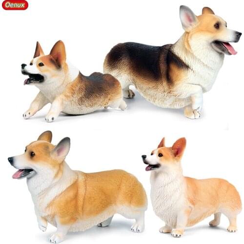 Oenux Lovely Corgi Simulation Dog Animals Action Figures Baby Running Corgi Model Figurine PVC Lifelike Collection Cute Kid Toy