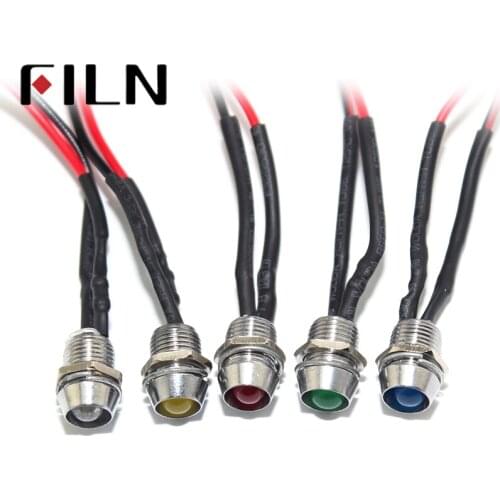FILN Led light pilot lamp pre-wired effects 5V 12V 24V LED 8mm signal light indicator light with 16cm wire