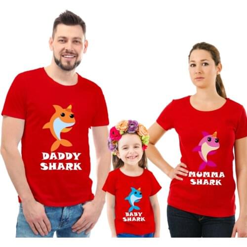 Daddy and Mommy and Baby Family Shark T-Shirt Family Matching Outfits Gift Mom and Dad and Children Cute Shark Family T-shirt